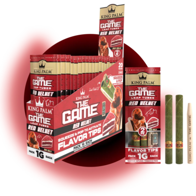 King Palm The Game Leaf Tubes Mini Rolls - Red Velvet - 1 Gram - 2 Counts Per Pack - 20 Packs Per Box