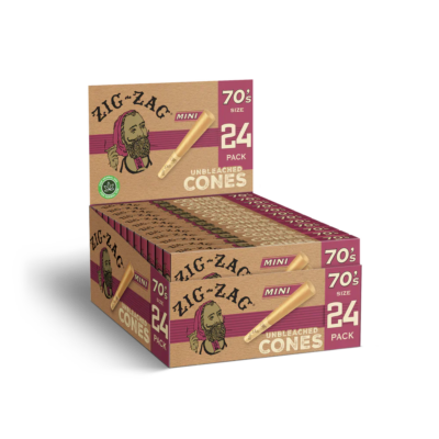 Zig Zag Mini Unbleached Cones - 70mm - 24 Cones Per Pack - 12 Packs Per Display