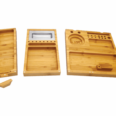 Raw - Triple Flip Bamboo Magnet Rolling Tray With Built-in Ashtray
